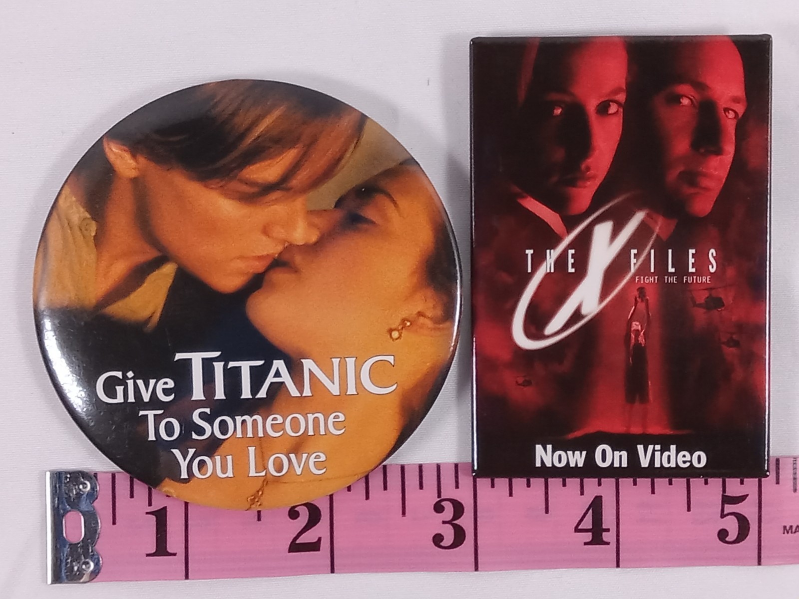 Lot Of 2 Vintage Video Release Promo Pins Titanic & The X Files