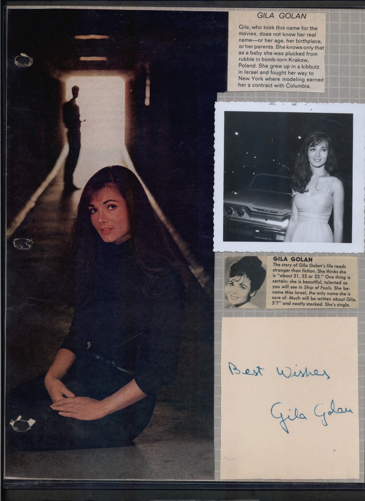 Gila Golan – Signed Autograph Scrapbook Page – Israeli Actress – Ship of Fools