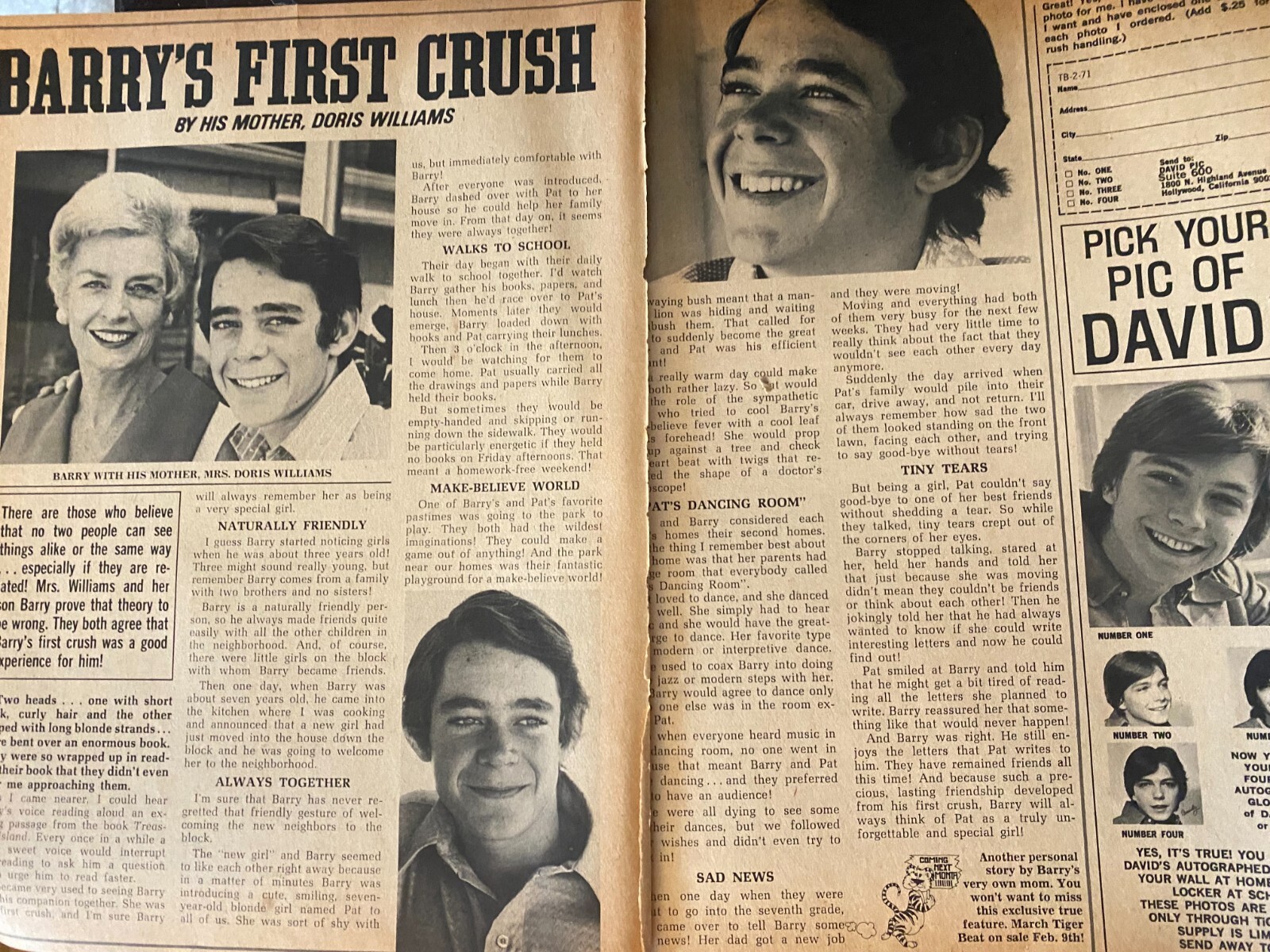 Barry Williams, The Brady Bunch, Two Page Vintage Clipping aa