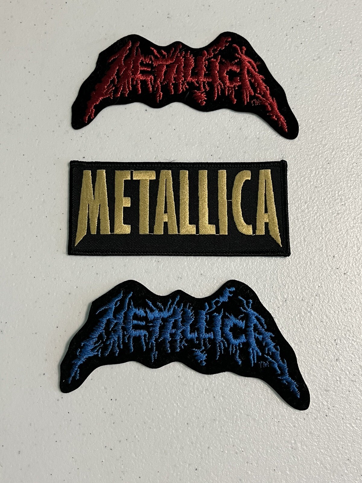Metallica Patches – Three Metallica Patches – Red, Blue and Gold & Black