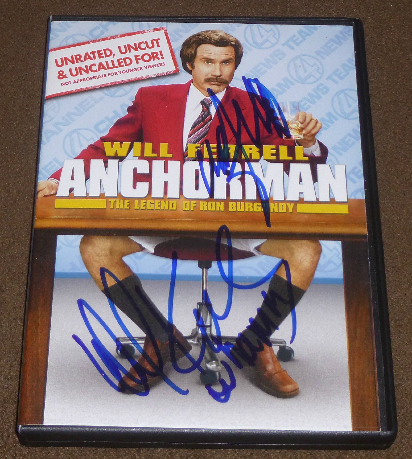 WILL FERRELL DAVID KOECHNER SIGNED ANCHORMAN DVD UNRATED w/ PROOF! RON BURGUNDY