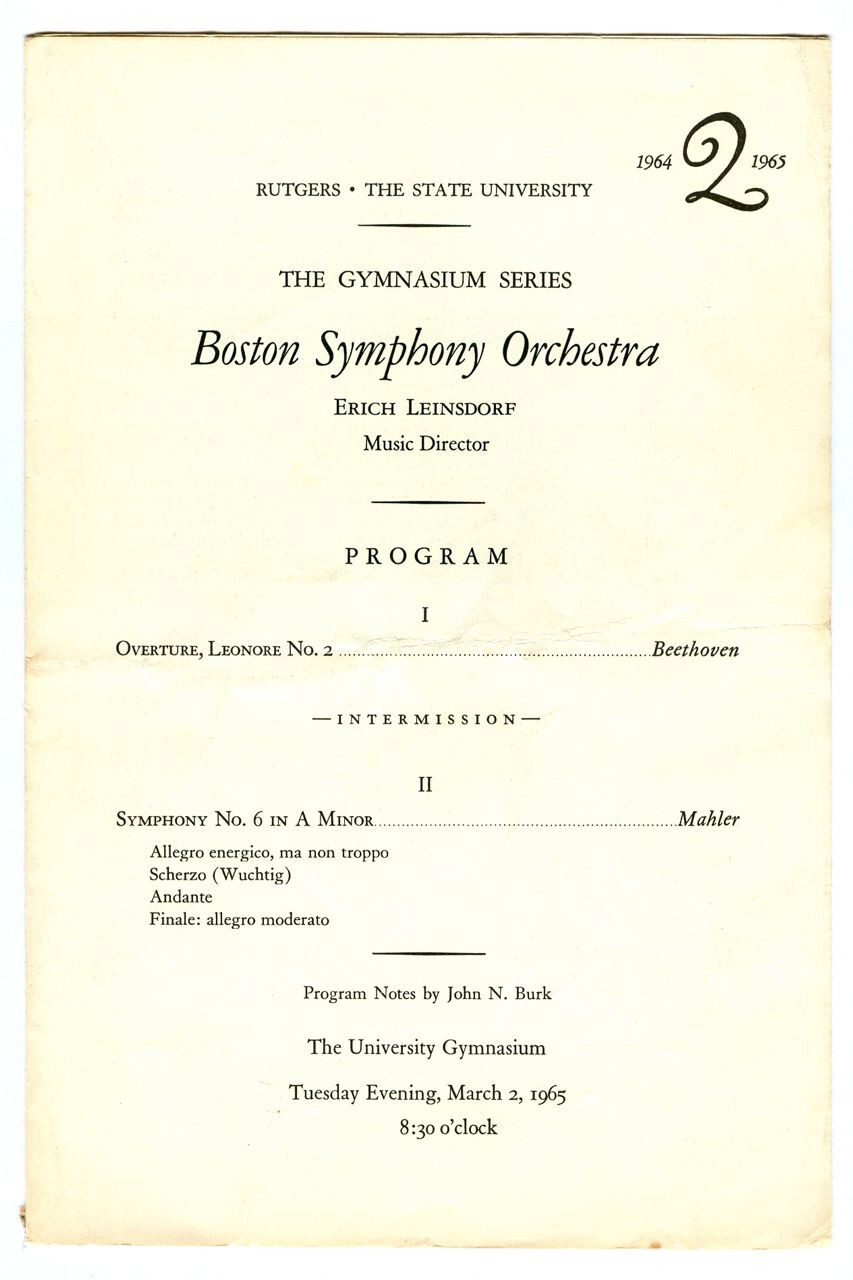 Vintage 1965 BOSTON SYMPHONY ORCHESTRA Rutgers University Concert PROGRAM!