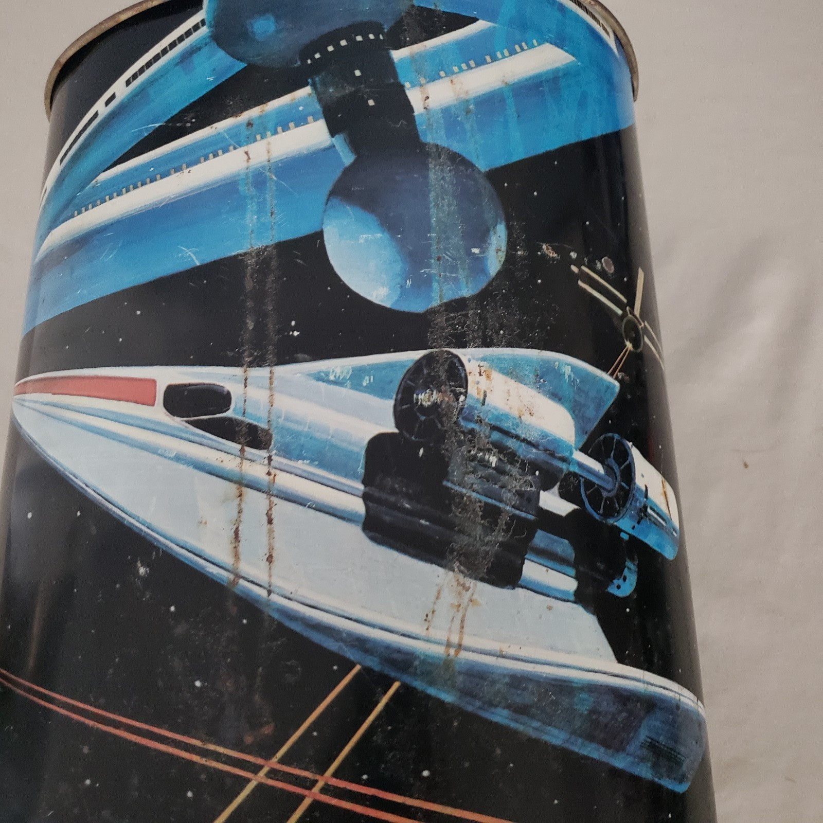Vtg Rare Cheinco Metal Trash Can Science Fiction Space Graphic Made In USA