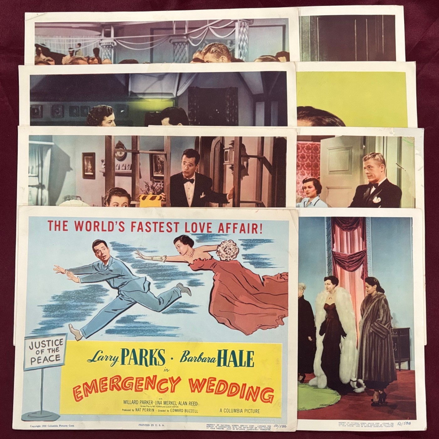 EMERGENCY WEDDING LOBBY CARDS (8) 1950 LARRY PARKS BARBARA HALE