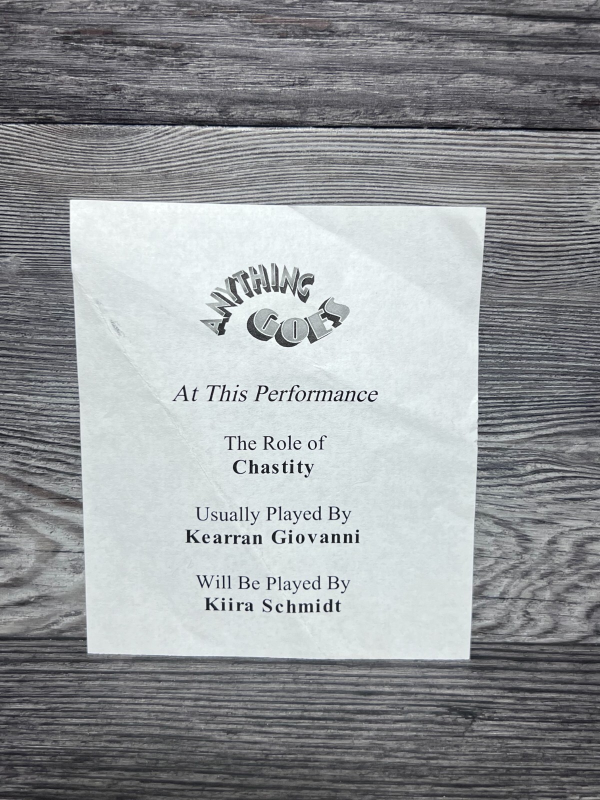 ANYTHING GOES, CAST CHANGE, FLYER