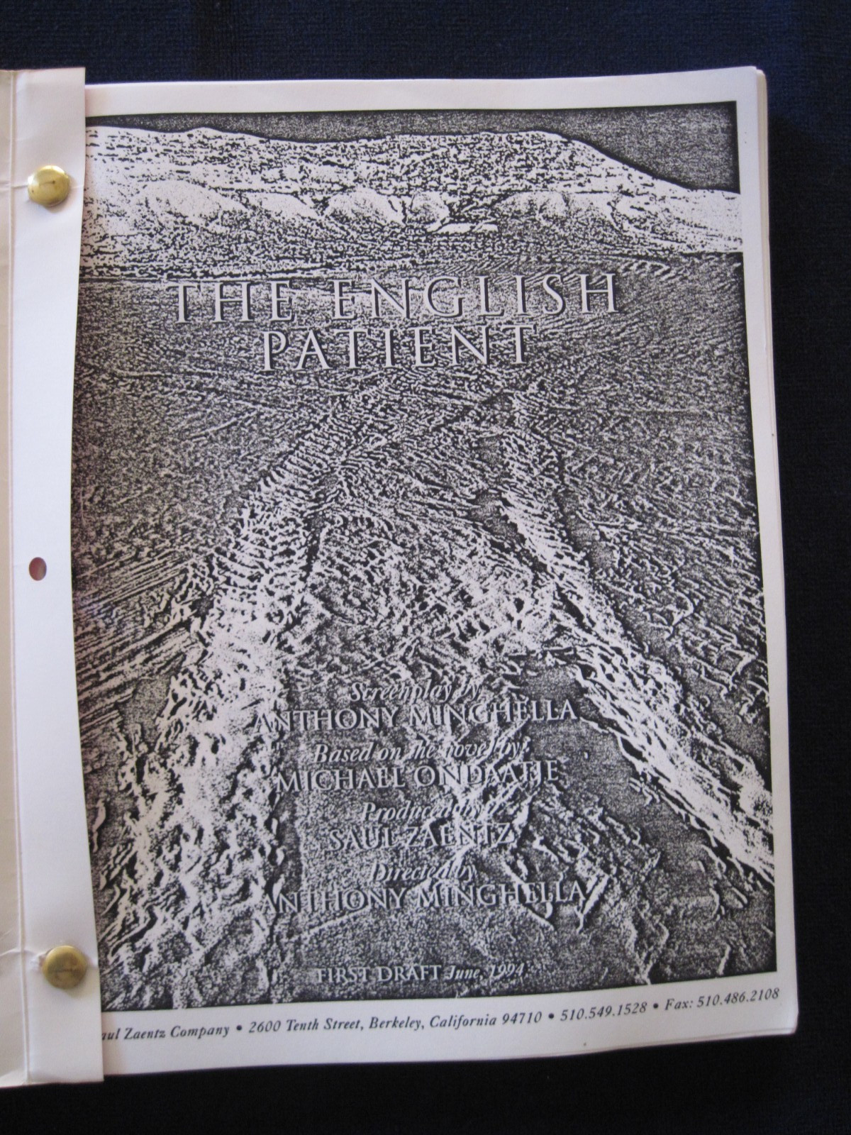 ORIGINAL SCRIPT for THE ENGLISH PATIENT – ANTHONY MINGHELLA, RALPH FIENNES
