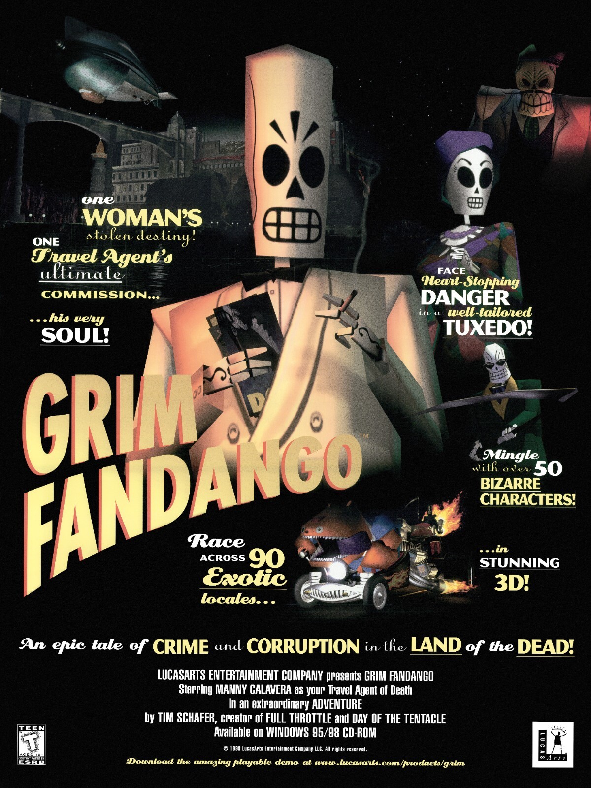 Grim Fandango Lucas Arts PC Adventure Classic Video Game Poster