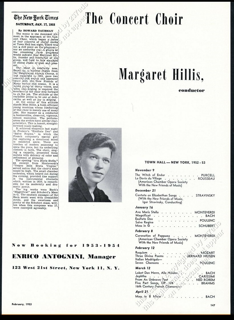 1953 The Concert Choir Margaret Hillis photo USA tour booking vintage print ad