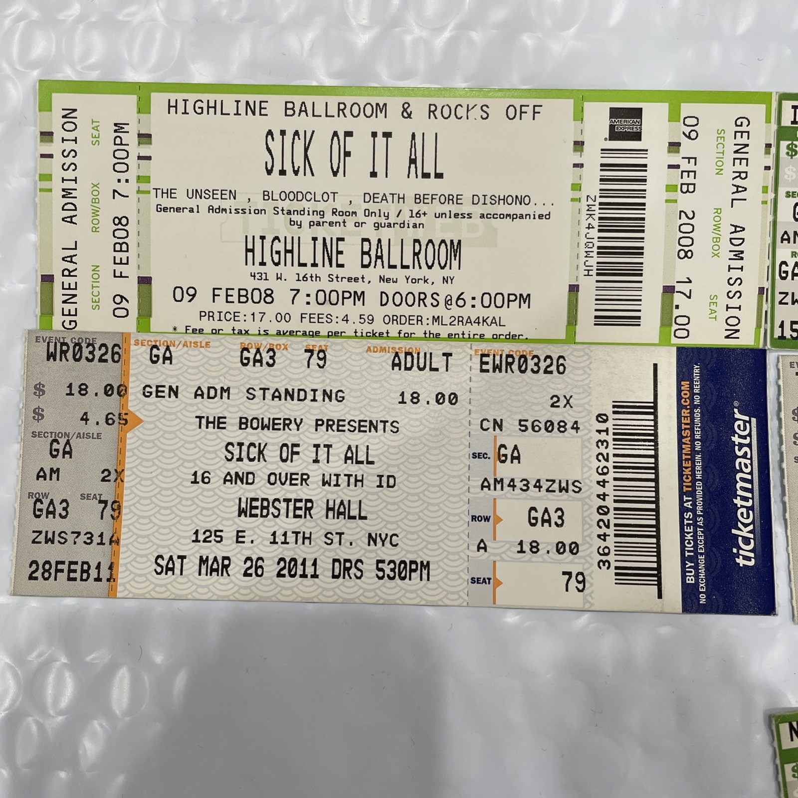 Lot of 16 ROCK CONCERT TICKET STUB Sick of it All, LOA, Biohazard, VOD, Prong