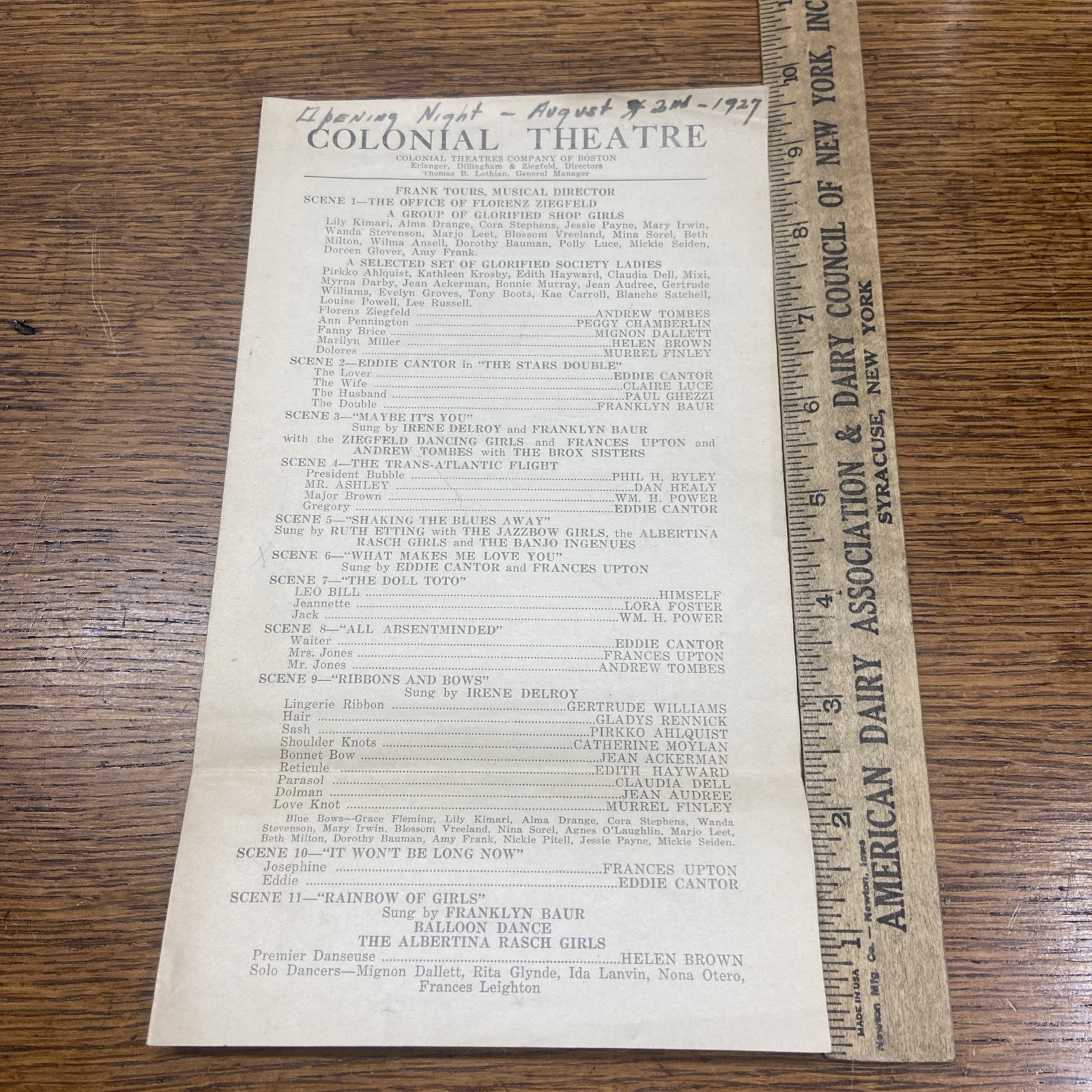 Rare 1927 Ziegfeld Follies Opening Night Program Colonial Theatre Eddie Cantor