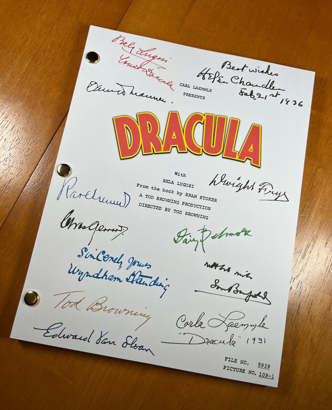 Dracula Script Signed- Autograph Reprints- Bela Lugosi- Dracula 1931