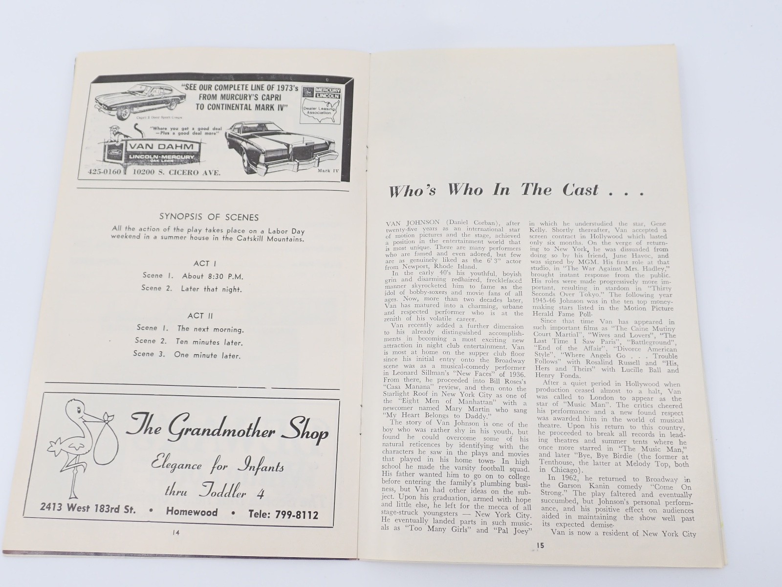 Van Johnson Autographed 1973 Drury Lane Theatre Program Catch Me If You Can