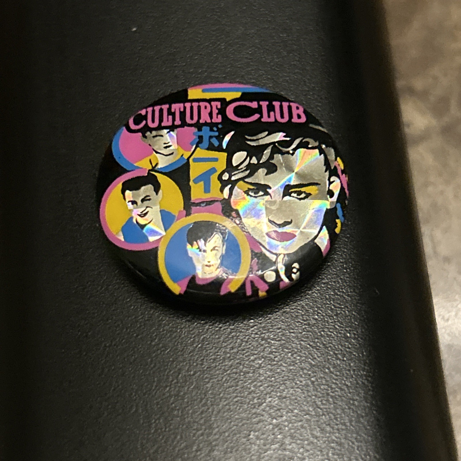 Vintage 1980s CULTURE CLUB prismatic Pin Back Button Badge New Wave BOY GEORGE
