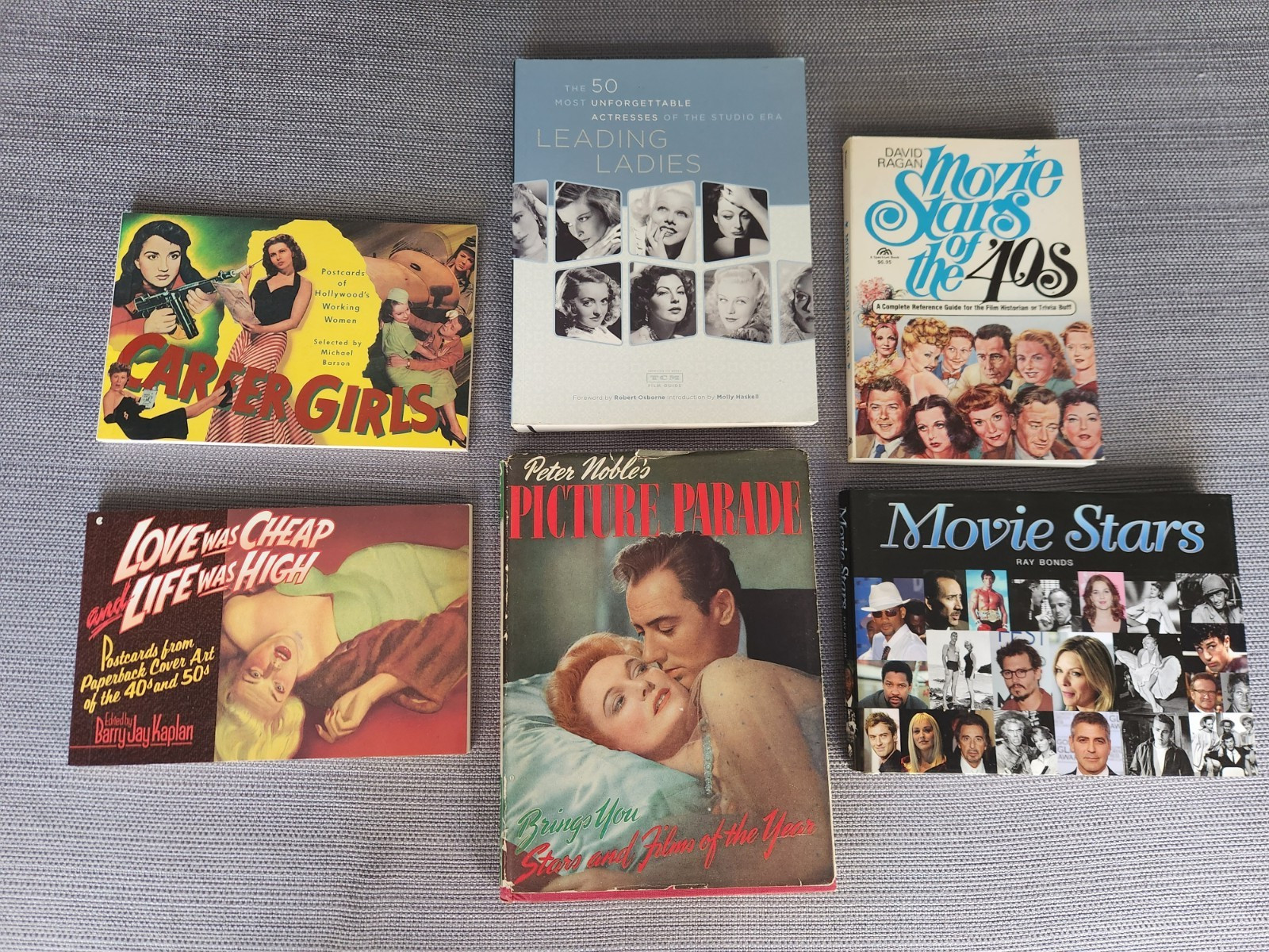 6 Books Hollywood Movie Stars 1940’s Postcards Cover Art Bogart Hepburn