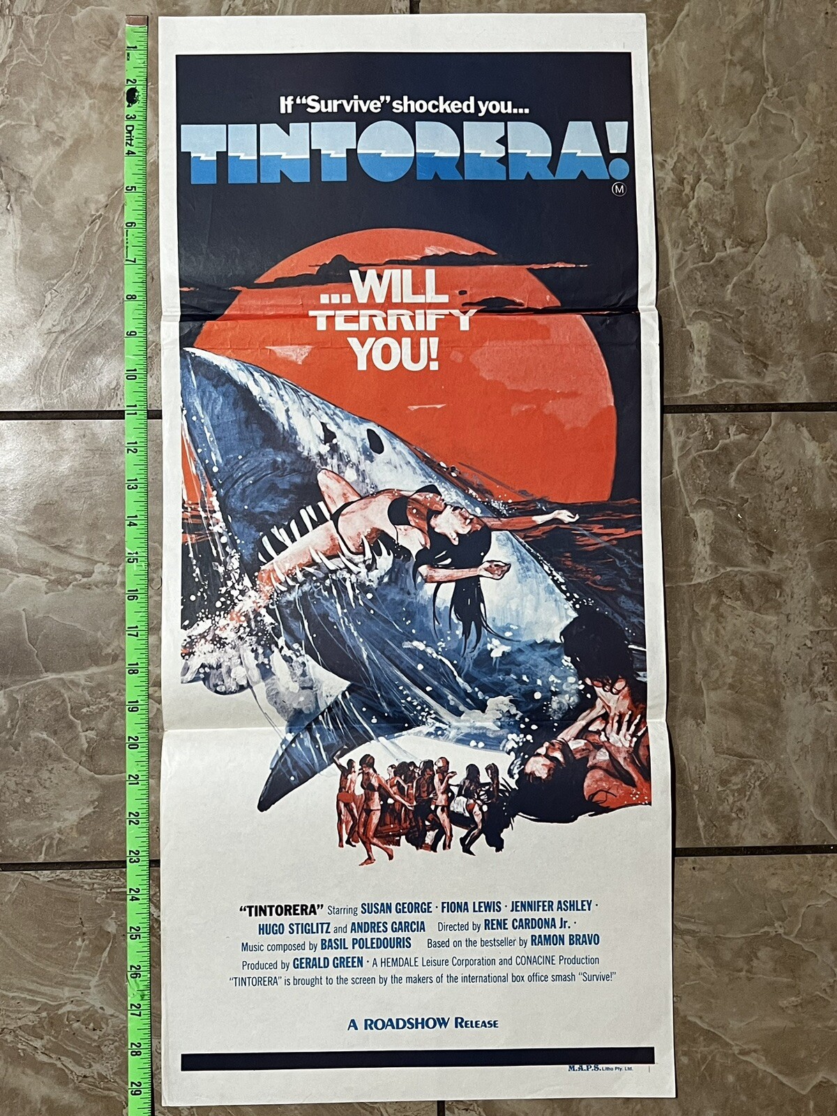 Tintorera (1977) Killer Shark Poster Original Australian Daybill Hugo Stiglitz