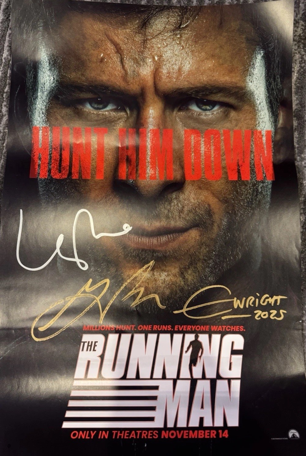 NYCC 2025 Exclusive — The Running Man Cast, Glenn Powell, Signed Poster (11×17)