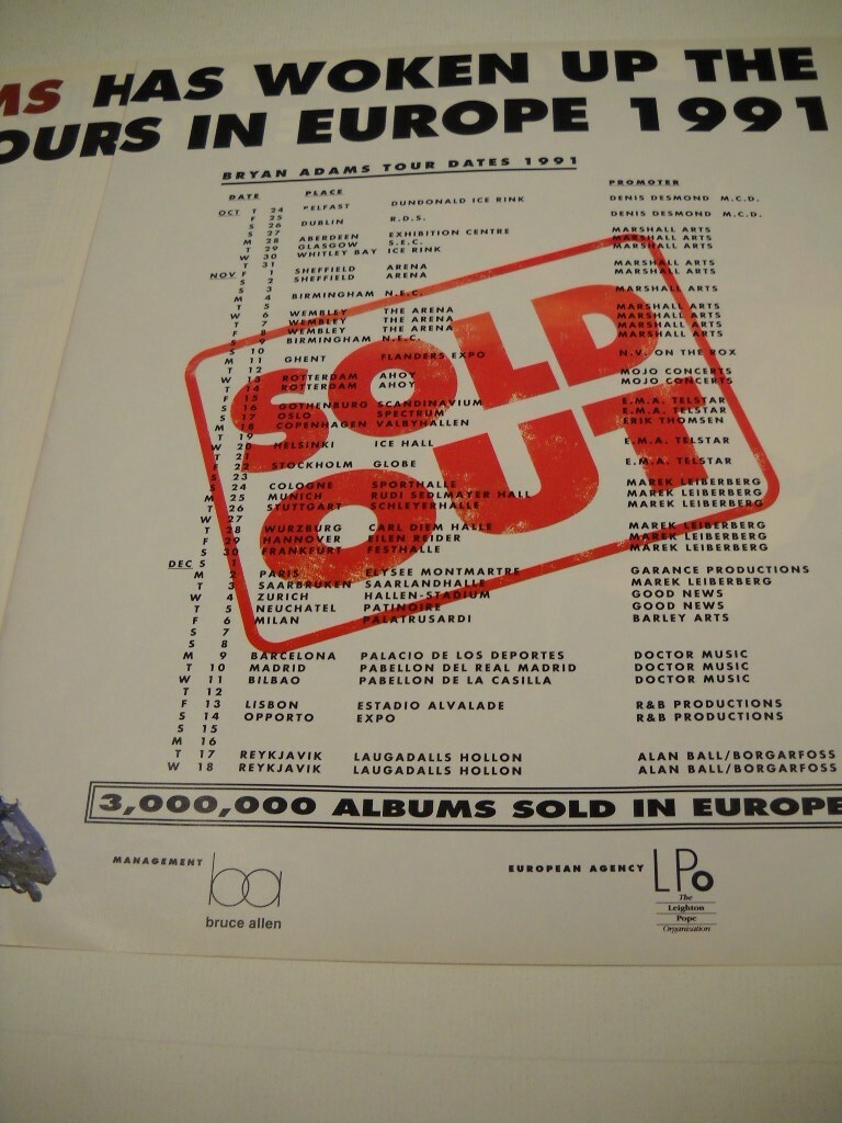 BRYAN ADAMS Has Woken Up The Neighbours In Europe 2-pc. 1991 PROMO POSTER AD