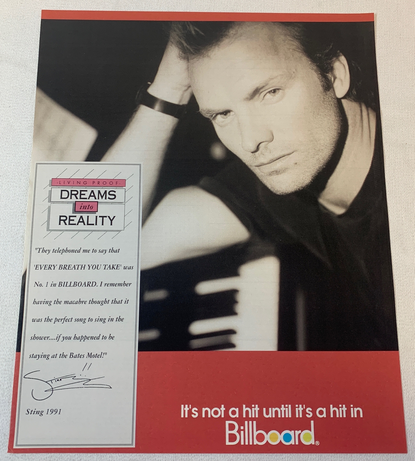 1991 music industry trade ad ~ STING Not A Hit Until It’s A Hit In Billboard