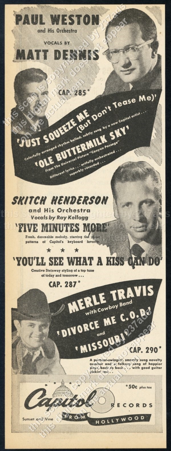 1946 Merle Travis Skitch Henderson Paul Weston photo Capitol Records trade ad