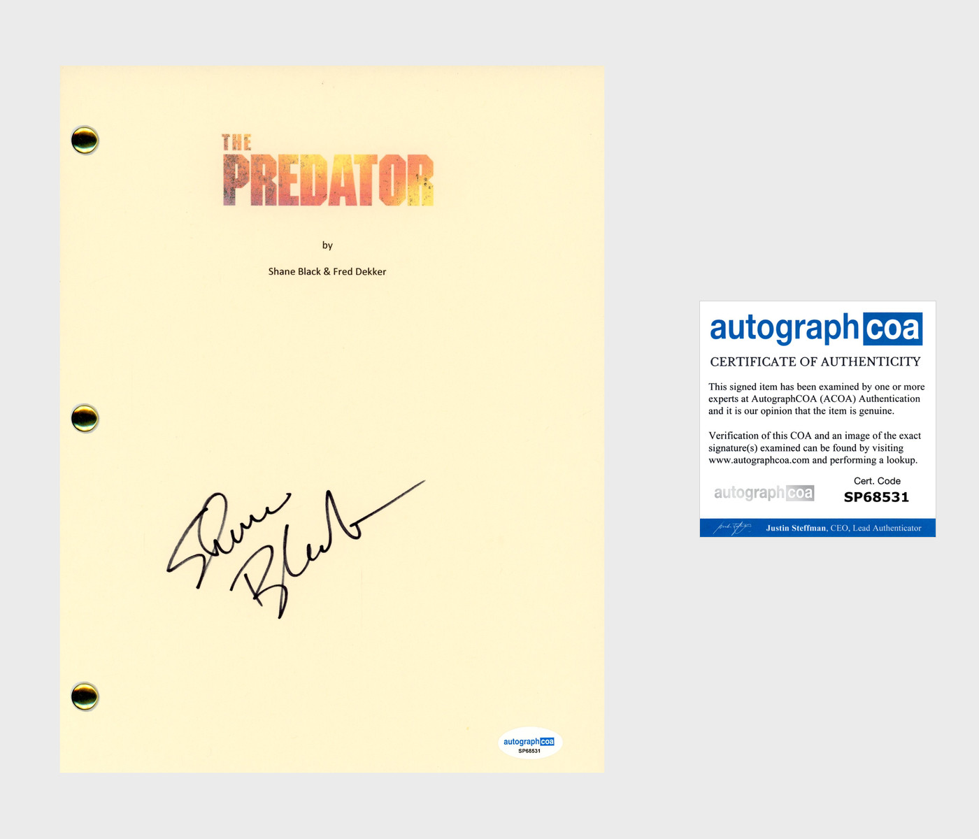 Shane Black “The Predator” Signed Autograph Full Movie Script 2018 Director ACOA