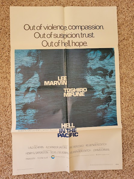 1969 Hell in the Pacific Folded One Sheet Movie Poster Vintage Original Drama