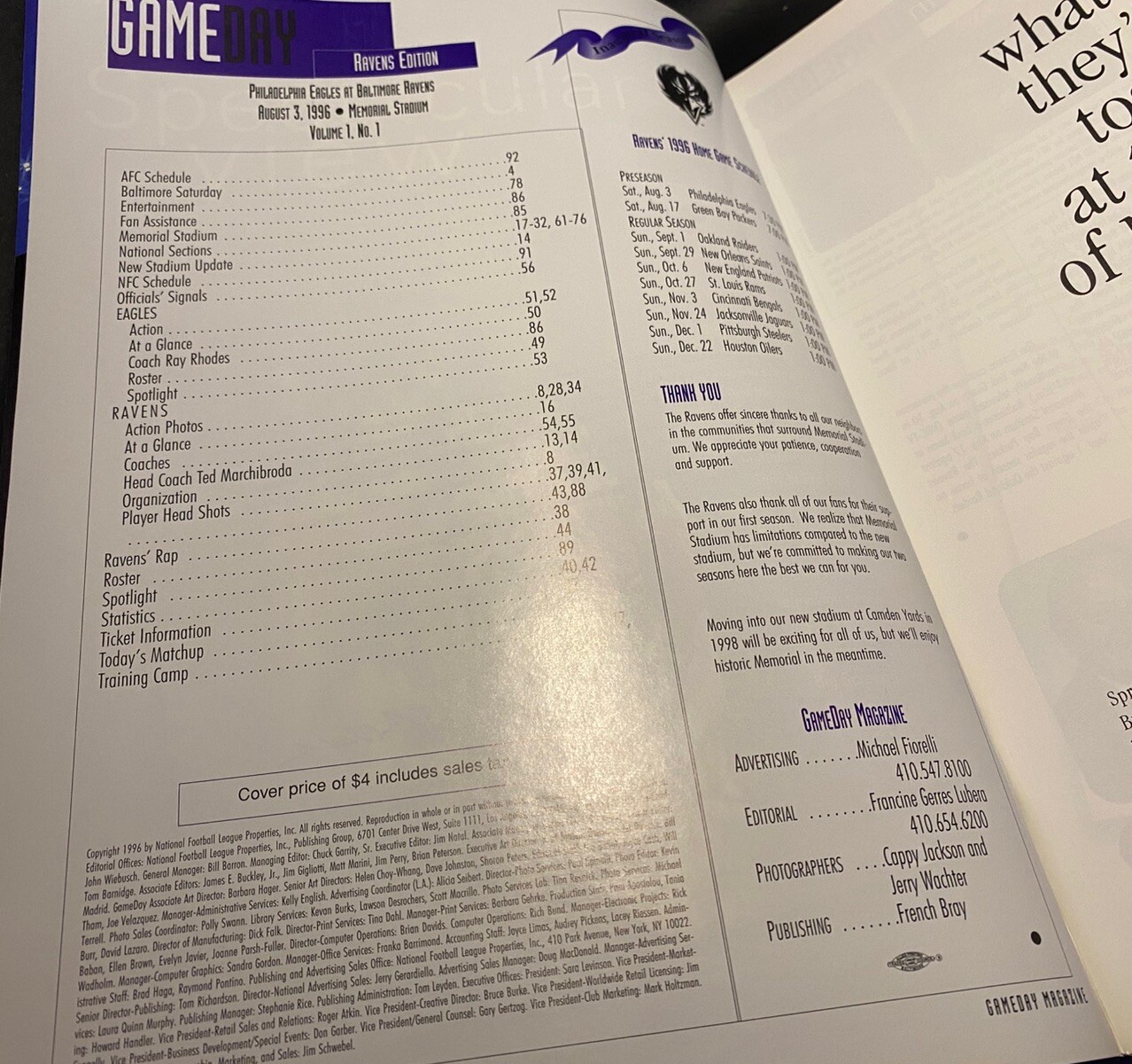 1996 BALTIMORE RAVENS vs EAGLES | INAUGURAL SEASON GAME DAY PROGRAM