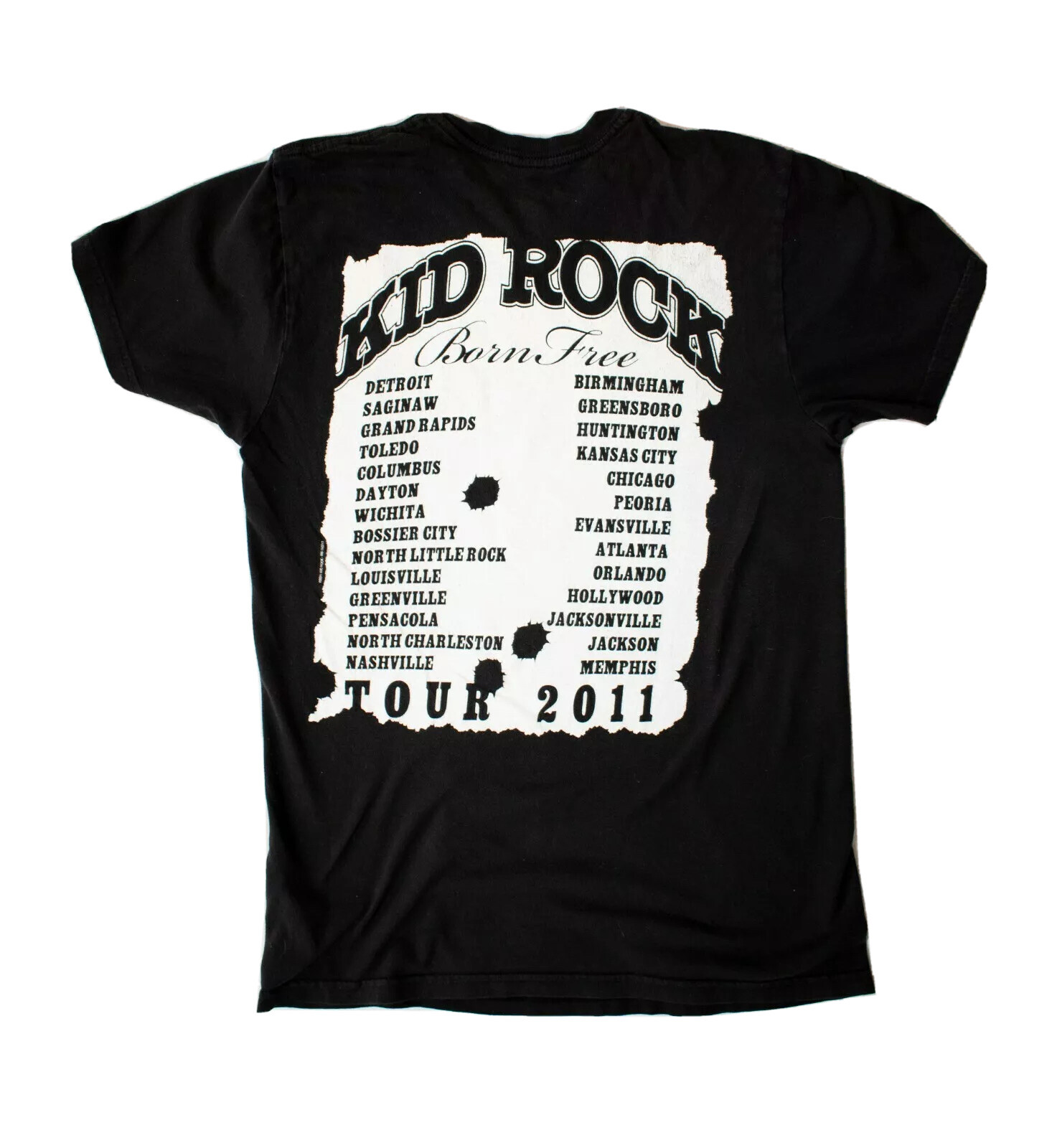 2011 Kid Rock Born Free Concert Tour w/ Dates Rock Music Black Sz Small Shirt