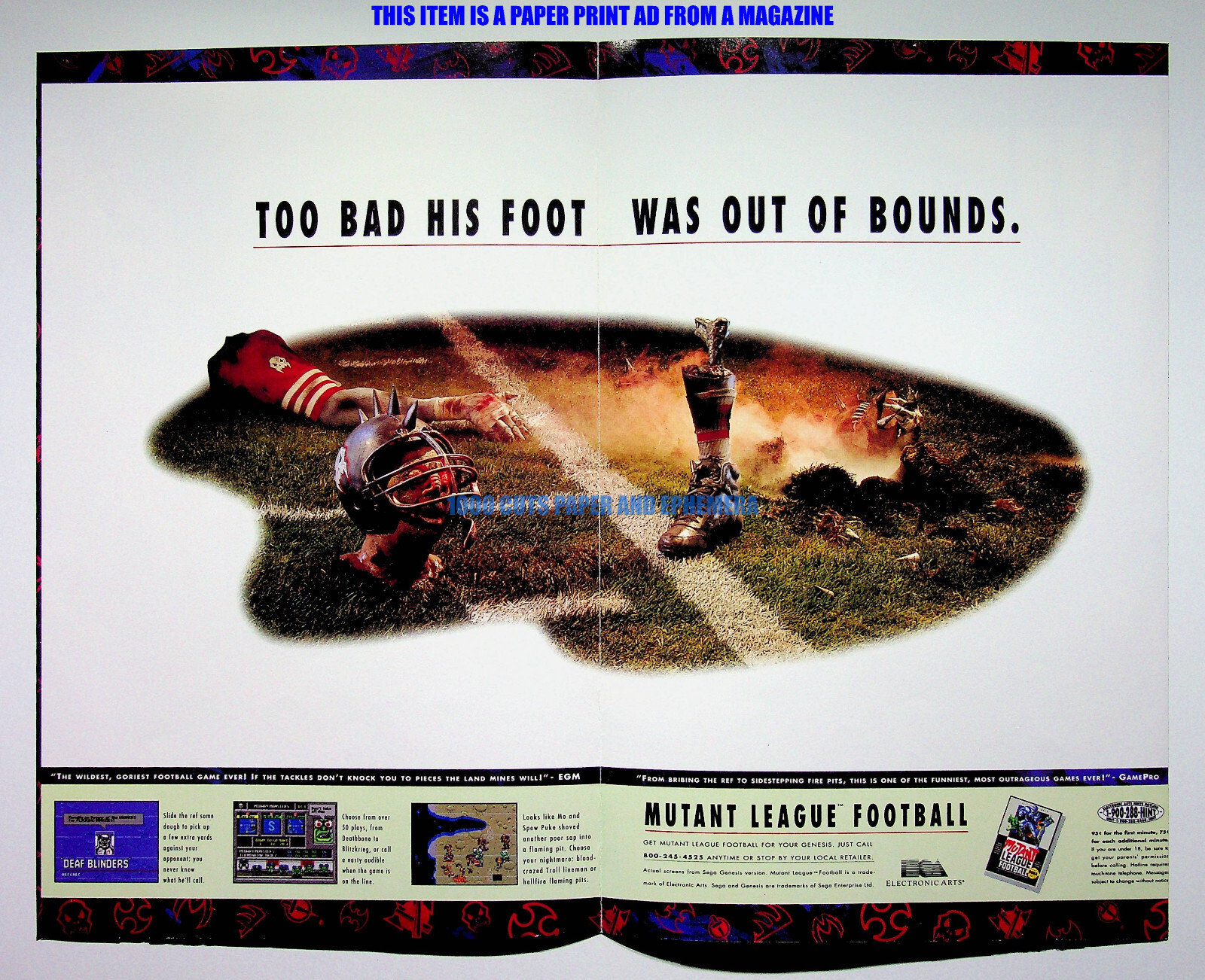 Mutant League Football Electronic Arts 1993 Sega Print Magazine Ad Poster ADVERT