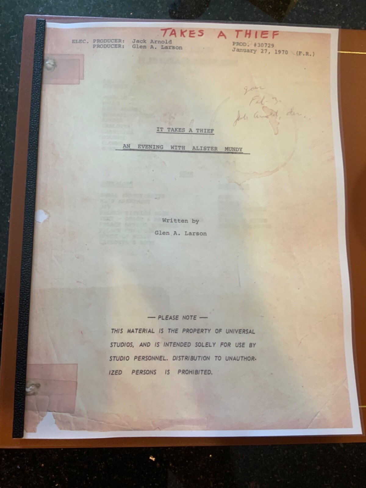 Classic script 1970 IT TAKES A THIEF – ROBERT WAGNER *top episode*