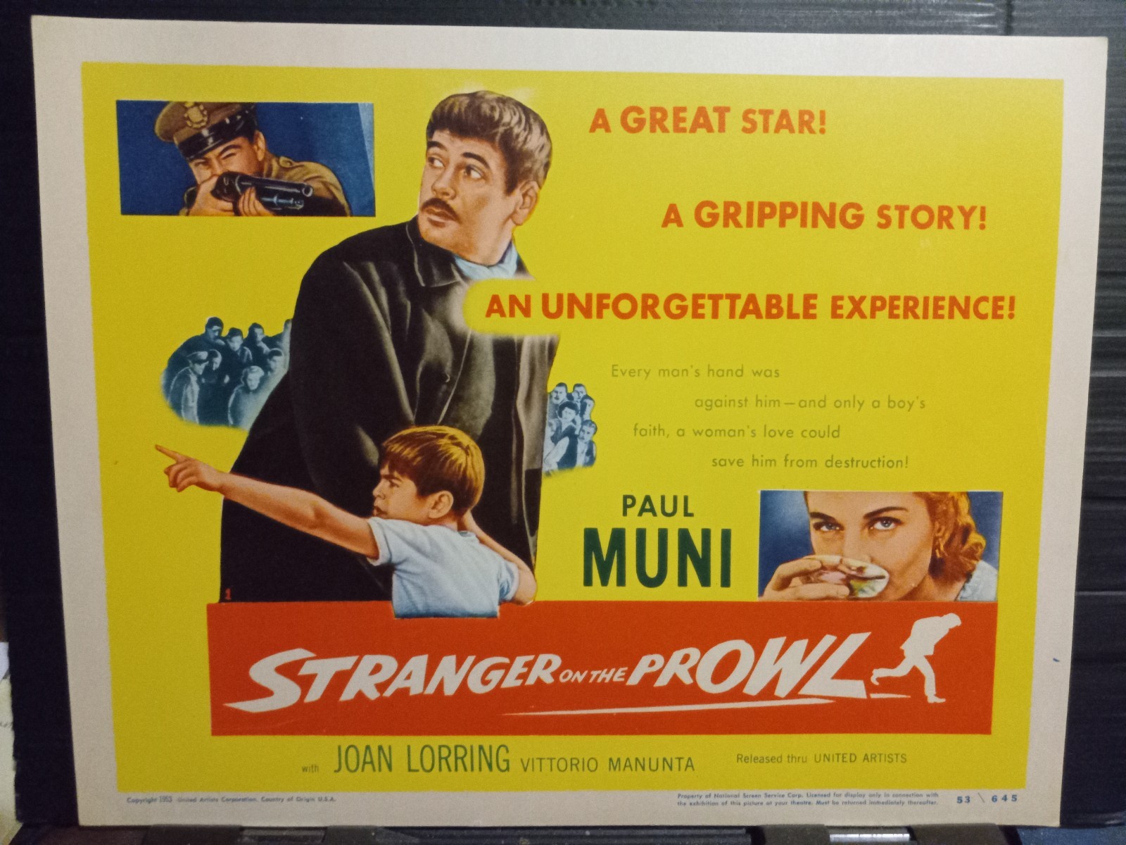 8 Lobby Cards (set) 1952 STRANGER ON THE PROWL Paul Muni murderer on run noir