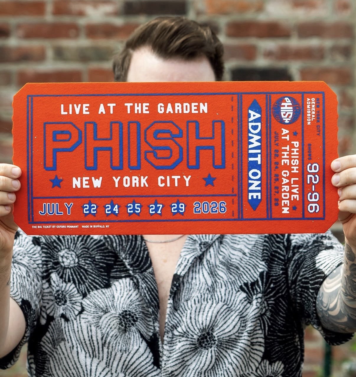 Phish in 5 at The Garden MSG NYC July 2026 Oxford Pennant Big Ticket