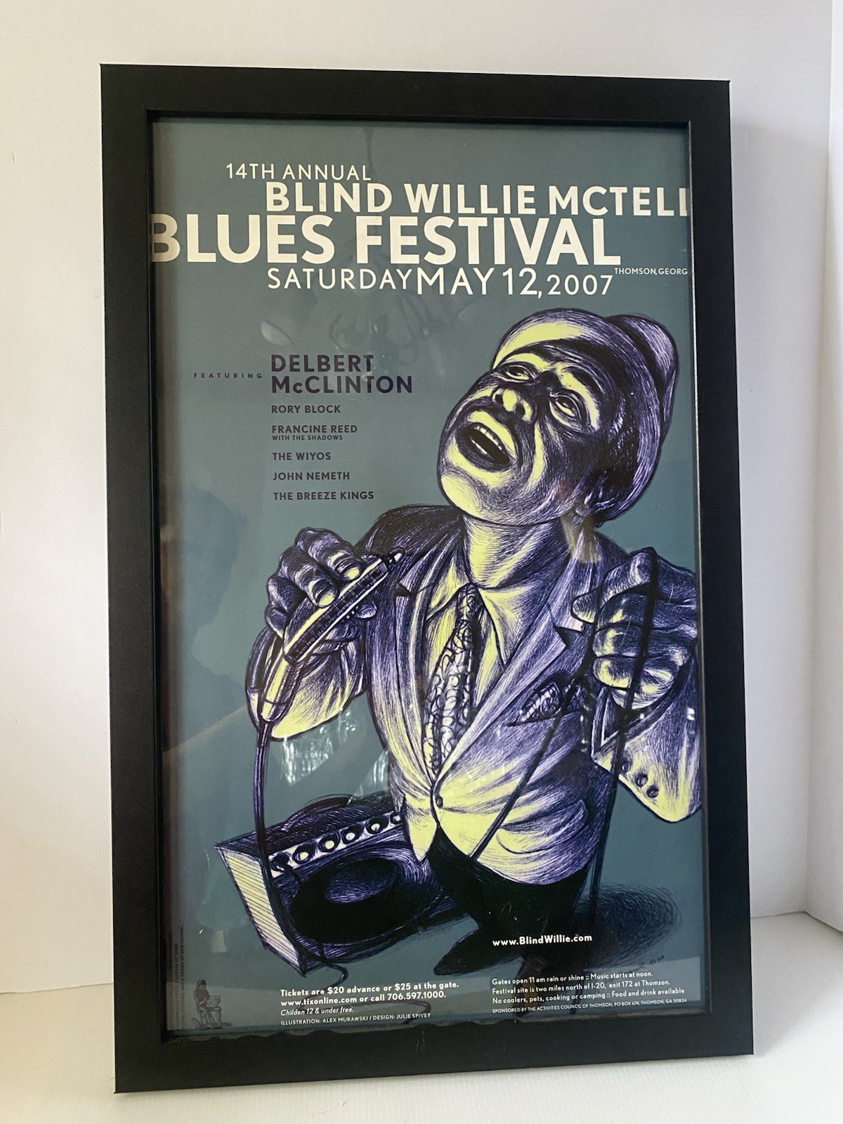 2007 Blind Willie McTell Blues Festival Poster 14th Annual Framed 25×15 RARE