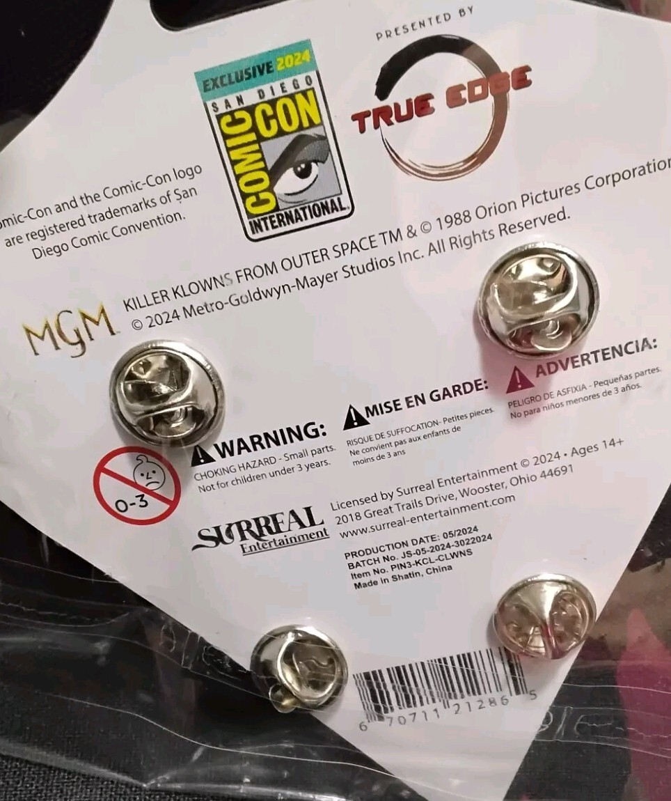 Killer Klowns From Outer Space SDCC 24 Exc 3 Enamel Pin Set LE 1000 New