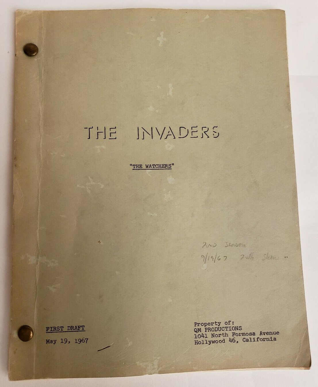 THE INVADERS / Jerry Sohl & Earl Hamner Jr., 1967 TV Show Script “The Watchers”