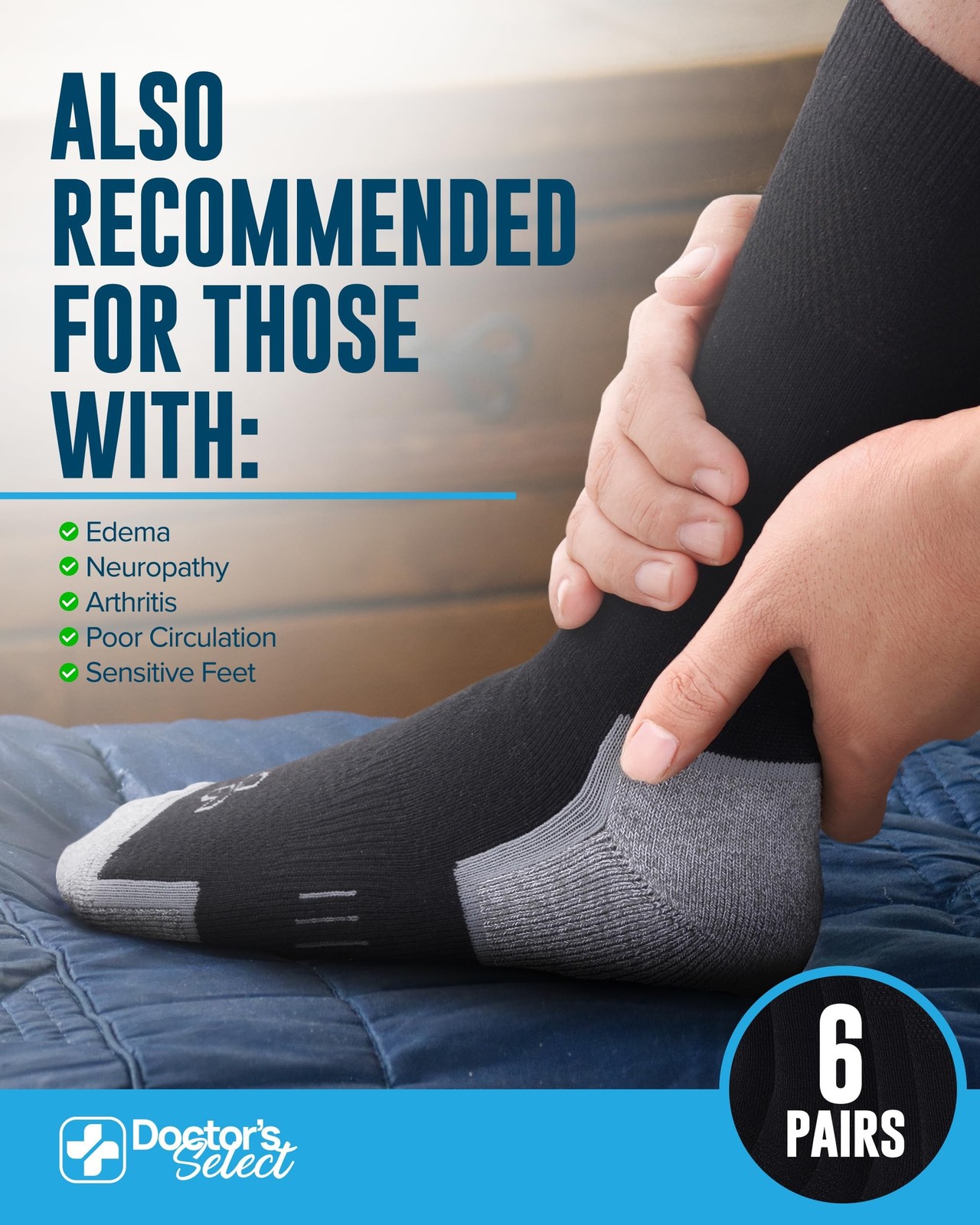 Doctor’s Select Diabetic Socks for Men – 6 Pairs Non Binding Stretch Top, Bam…