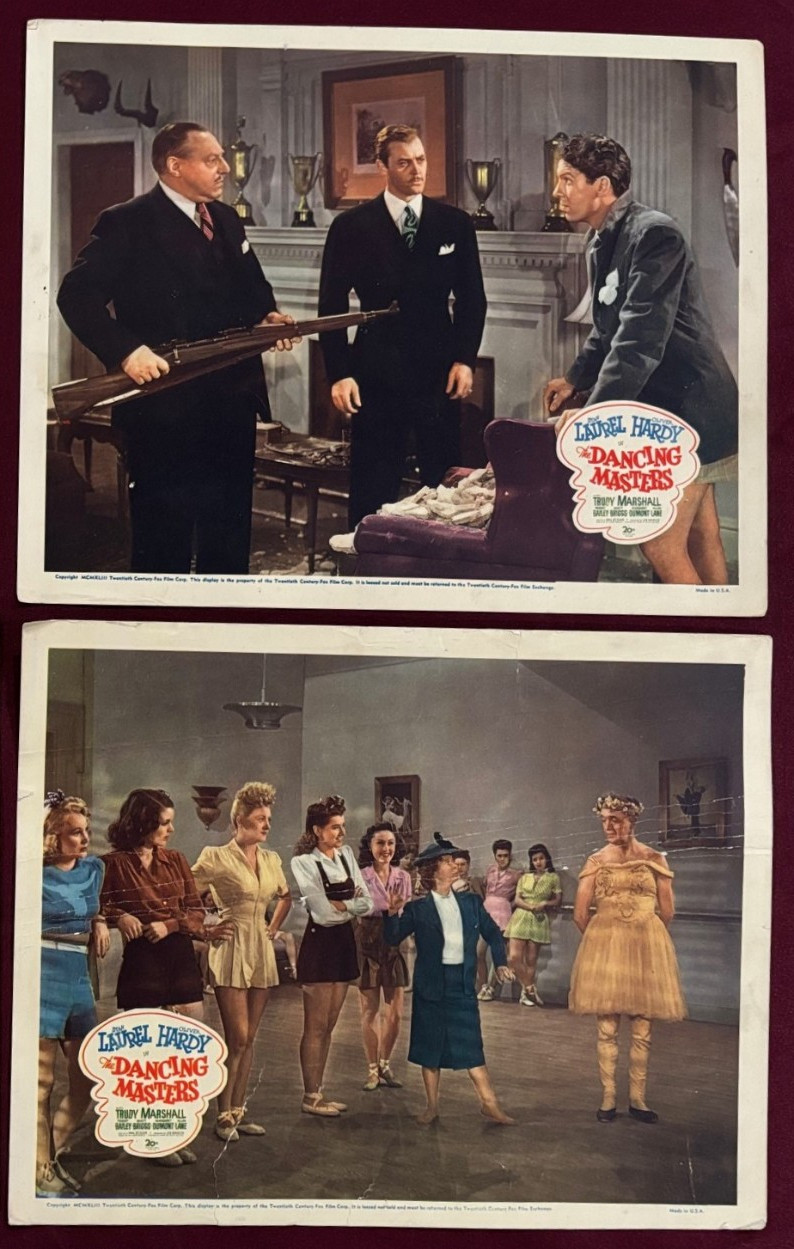 DANCING MASTERS LAUREL AND HARDY LOBBY CARDS (2) 1943