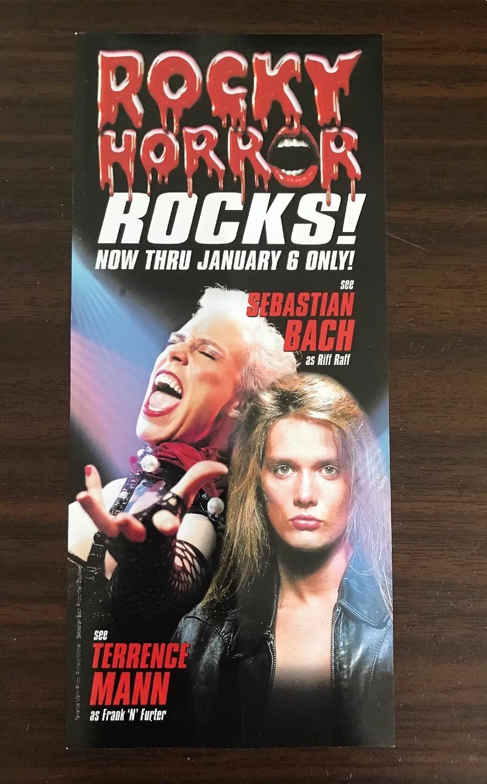 Rocky Horror Promotional Flyer Skid Row’s Sebastian Bach As Riff Raff 4” X 9”