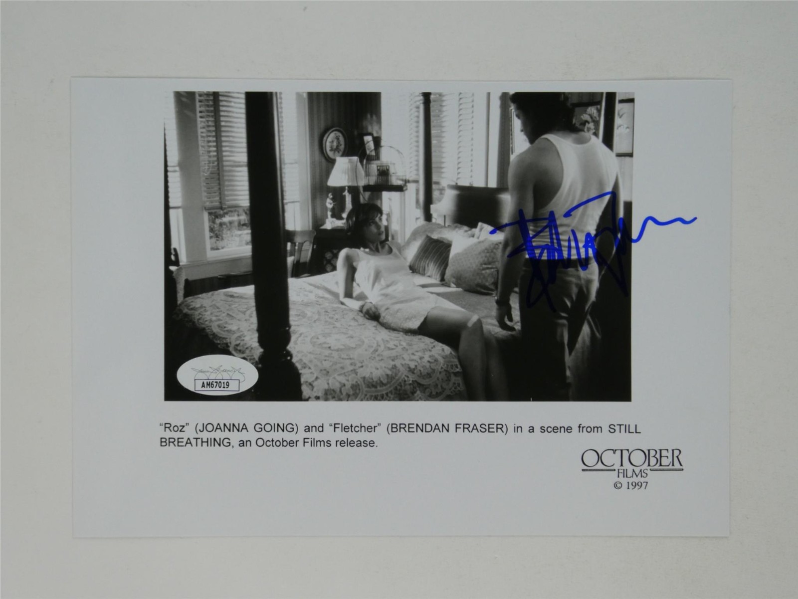 Brendan Fraser Signed 5.5×8 B&W Photo Still Breathing Autographed JSA COA
