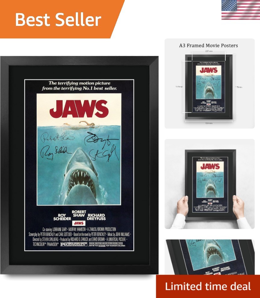 JAWS Autographed Movie Poster – 16×12 Framed Collectible Gift for Fans