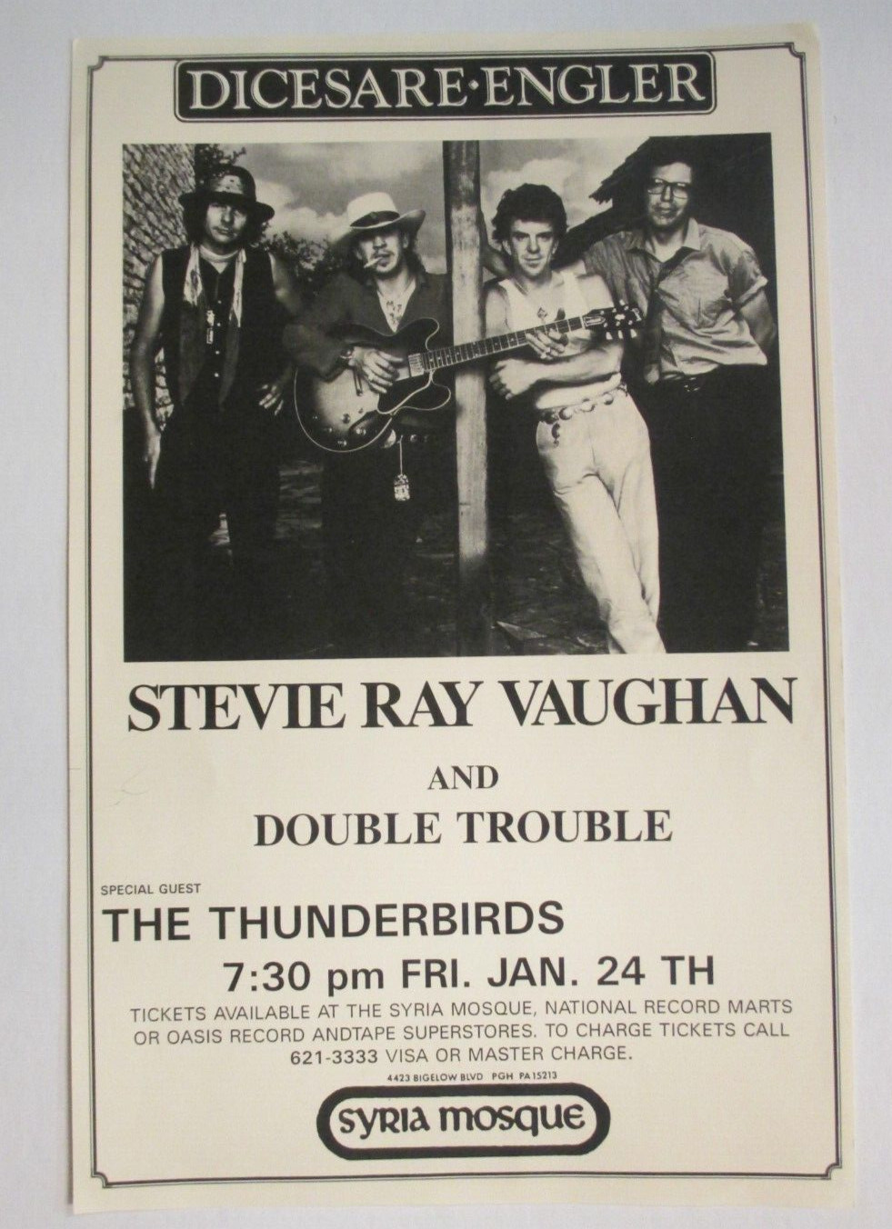 Stevie Ray Vaughan Concert Poster 11″X17″ Syria Mosque, Pittsburgh Jan 24th 1986