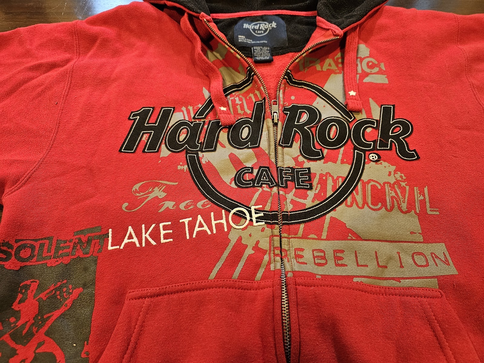 Hard Rock Cafe Lake Tahoe Red Rebelion Zipper Hoodie Sweatshirt, Size SM