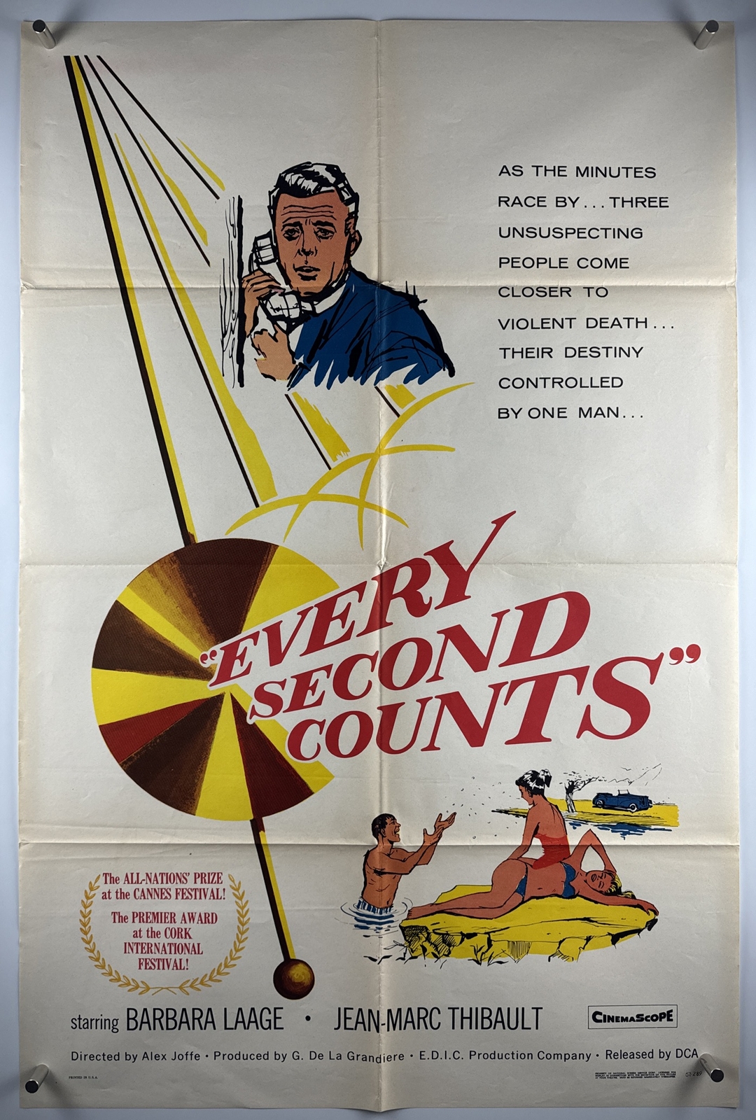 EVERY SECOND COUNTS Movie Poster (VeryFine) One Sheet 1957 French Comedy 22890