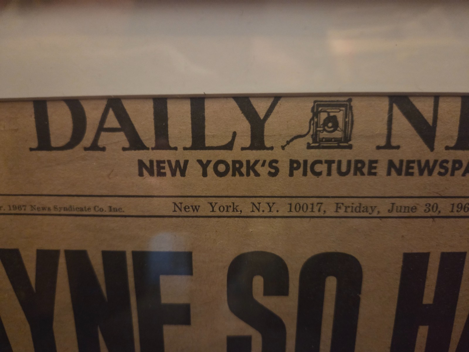 Jayne Mansfield RARE Framed Whole Newspaper June 29, 1967 Pictures and Story