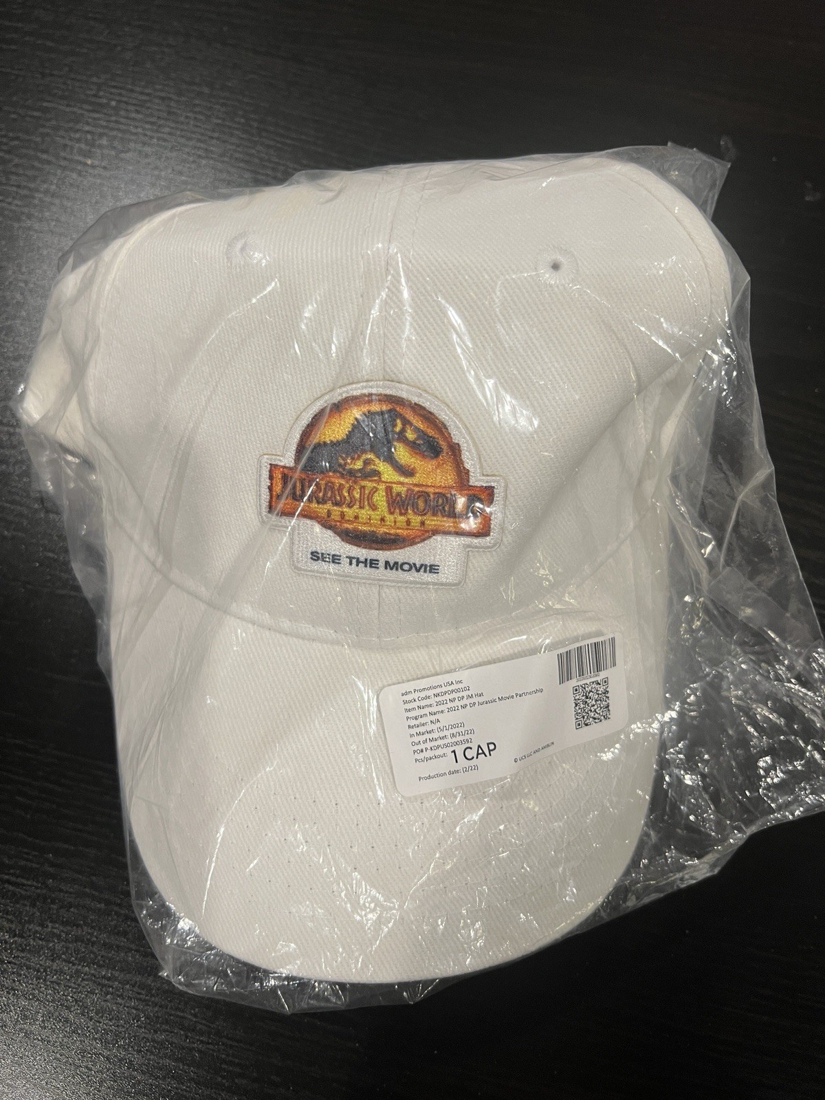 Jurassic World Dr Pepper Dark Berry Hat Cap Movie Promo White Adjustable Strap