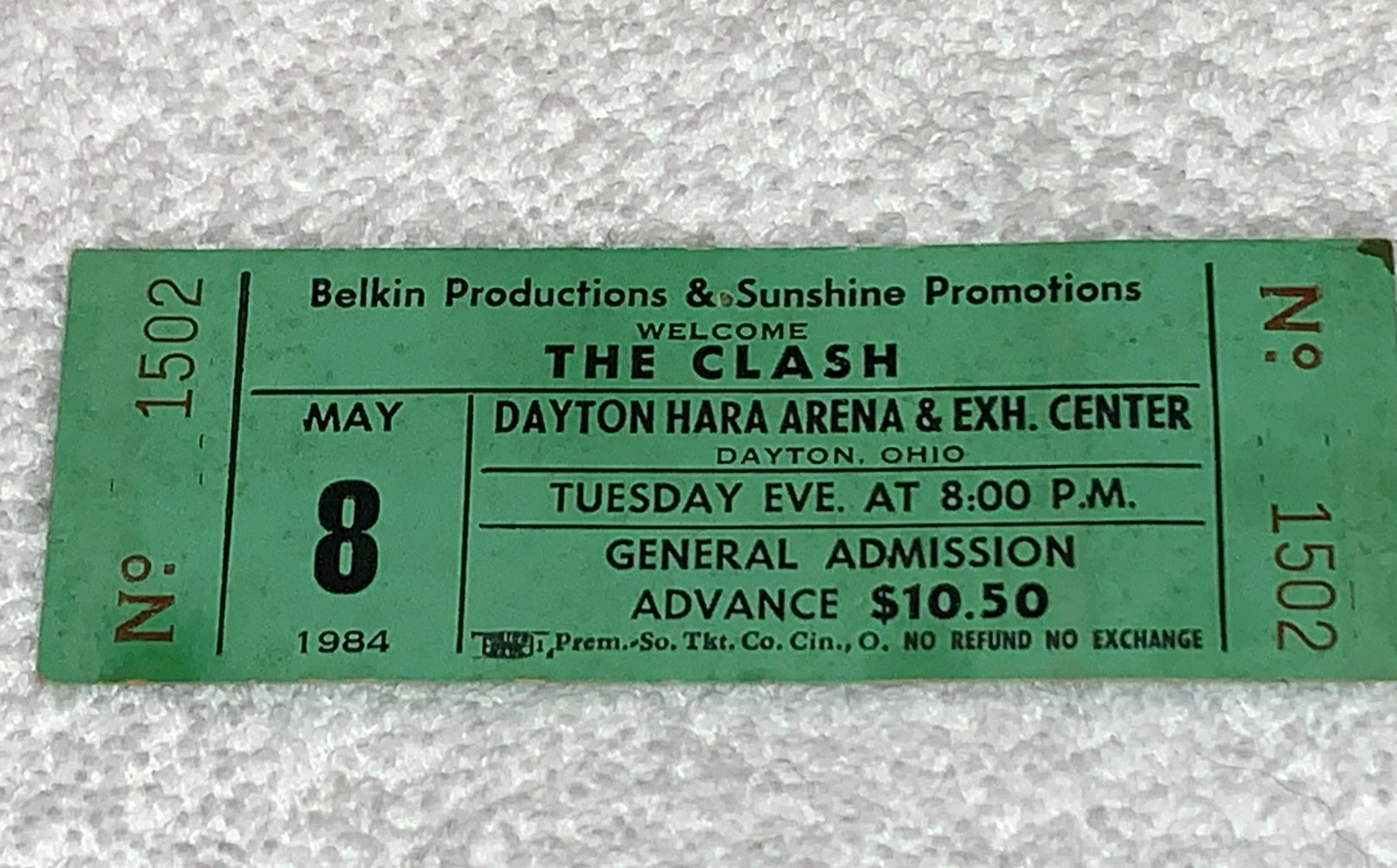 THE CLASH 1984 UNUSED CONCERT TICKET DAYTON OHIO Joe Strummer Paul Simonon USA