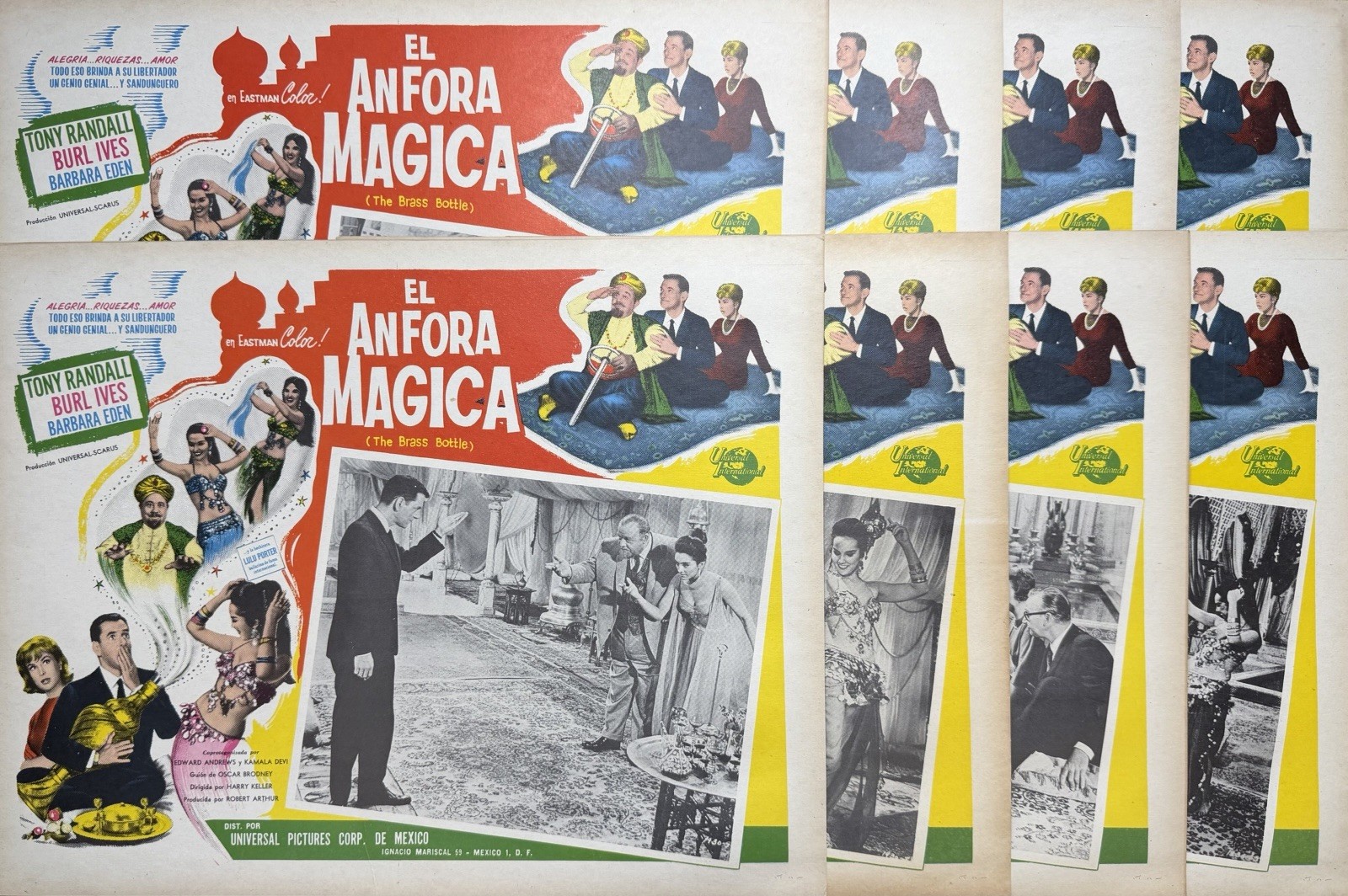 THE BRASS BOTTLE TONY RANDALL BURL IVES BARBARA EDEN MEXICAN LOBBY CARD SET 64