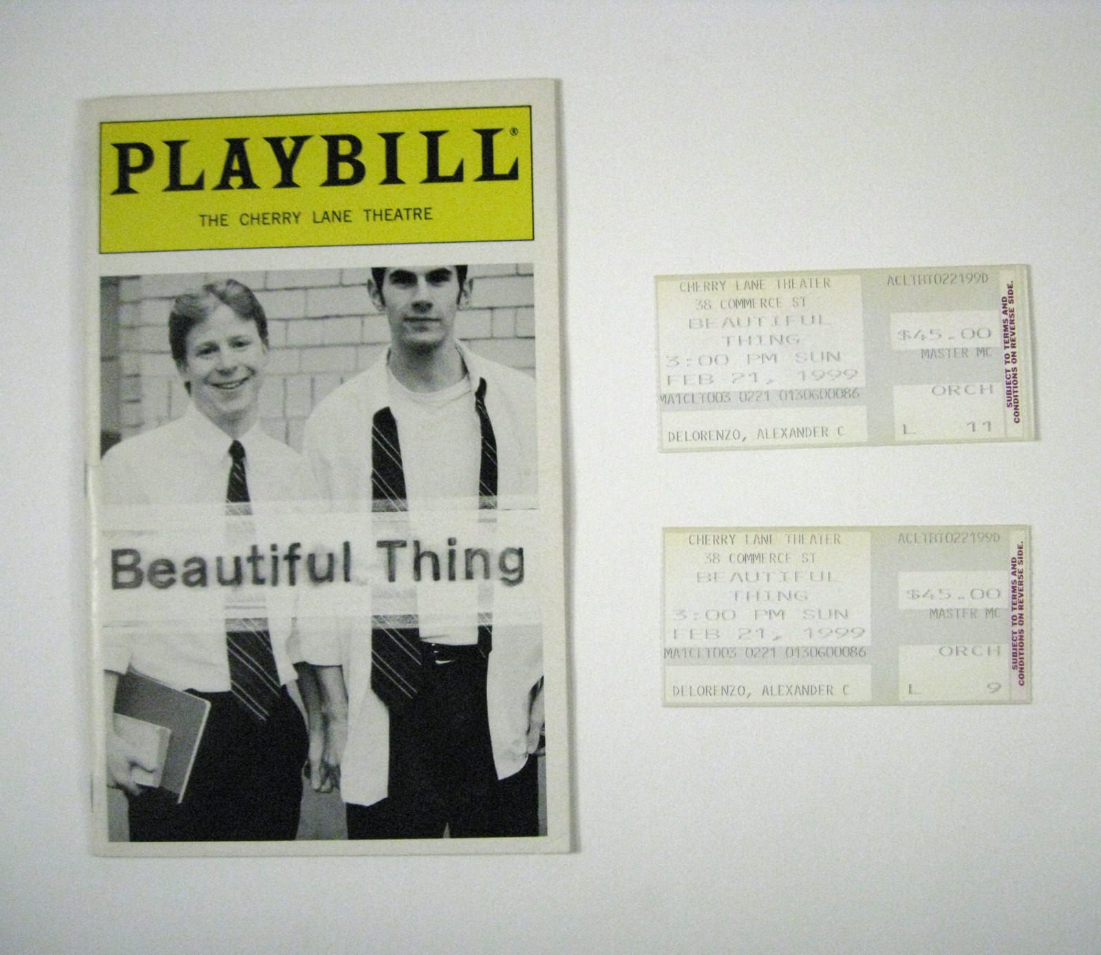 Beautiful Thing Playbill 1999 Daniel Gold Matt Stinson Cherry Theatre Ticket