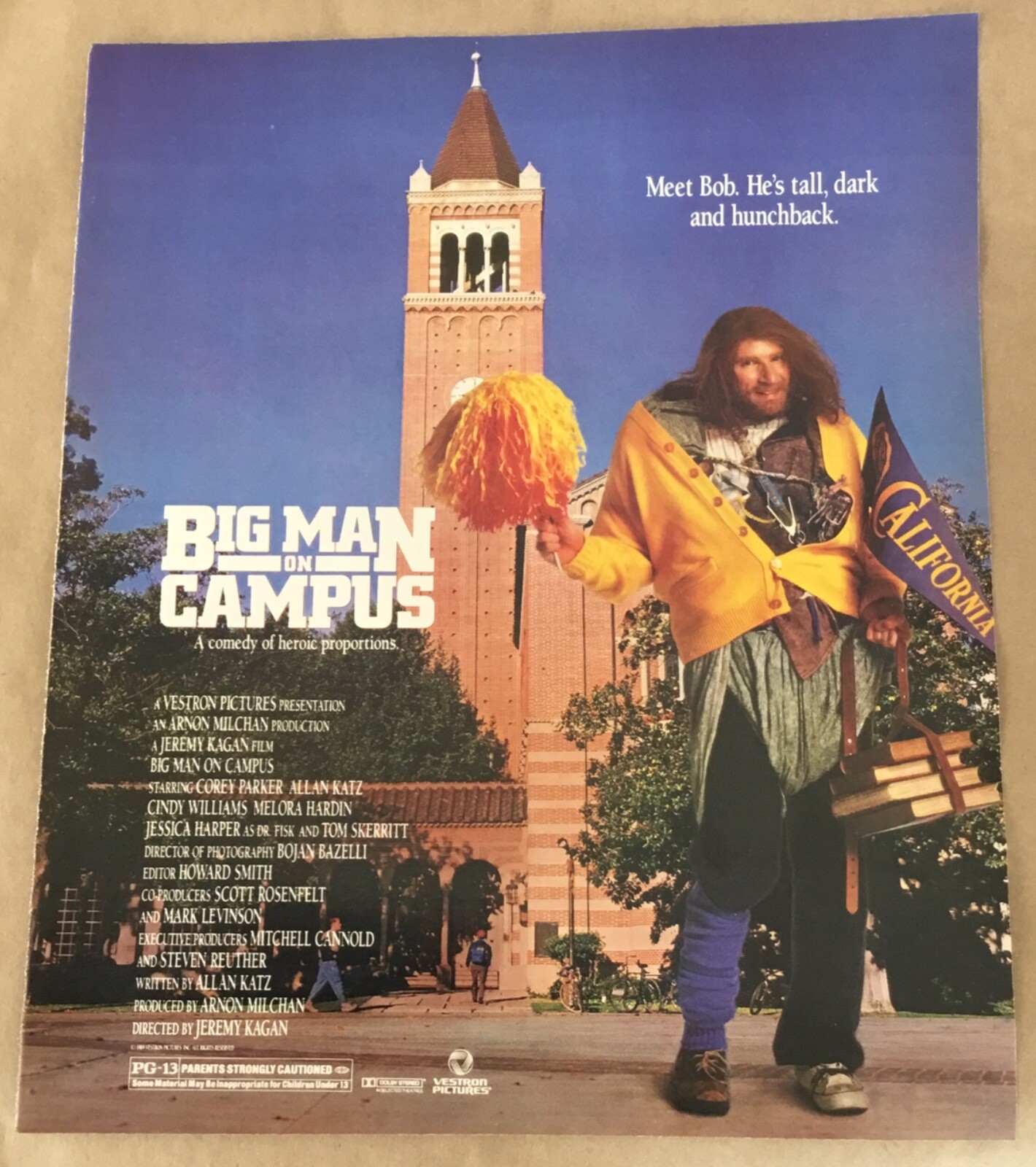 Big Man on Campus film print ad 1989 vintage orig 1980s movie comedy retro art