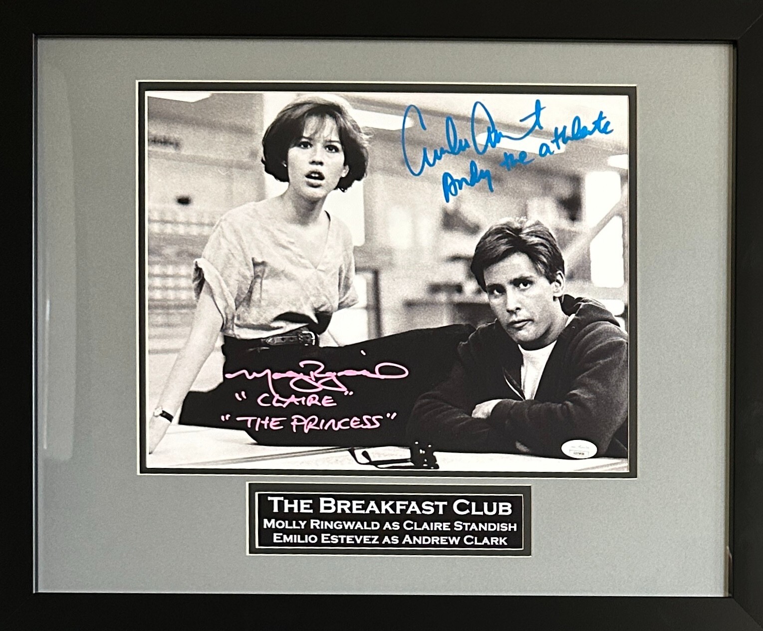 Molly Ringwald Emilio Estevez inscribed framed 11×14 photo Breakfast Club JSA