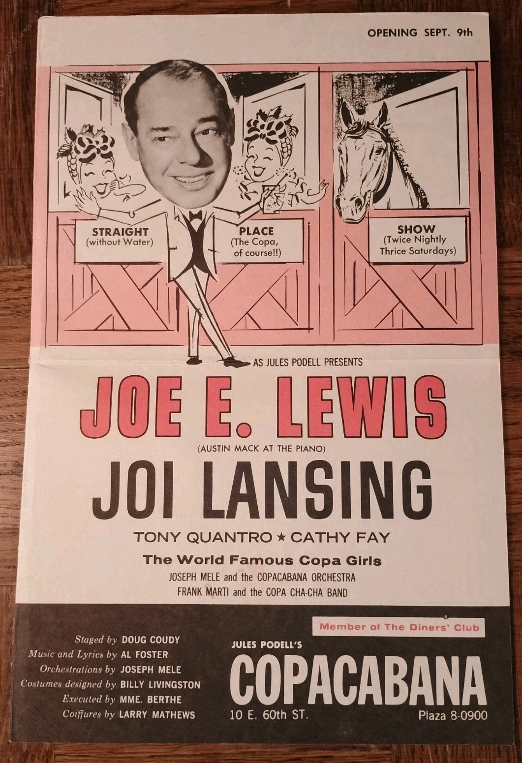 VTG Joe E. Lewis & Joi Lansing Jules Podell Copacabana NYC Promo Mailer Program